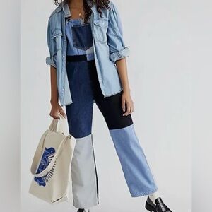 The Ragged Priest Women's Patchwork Denim Overalls